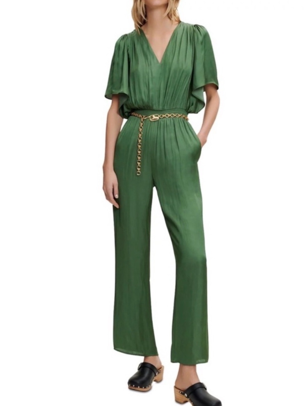 Maje Elegant Green V-Neck Jumpsuit